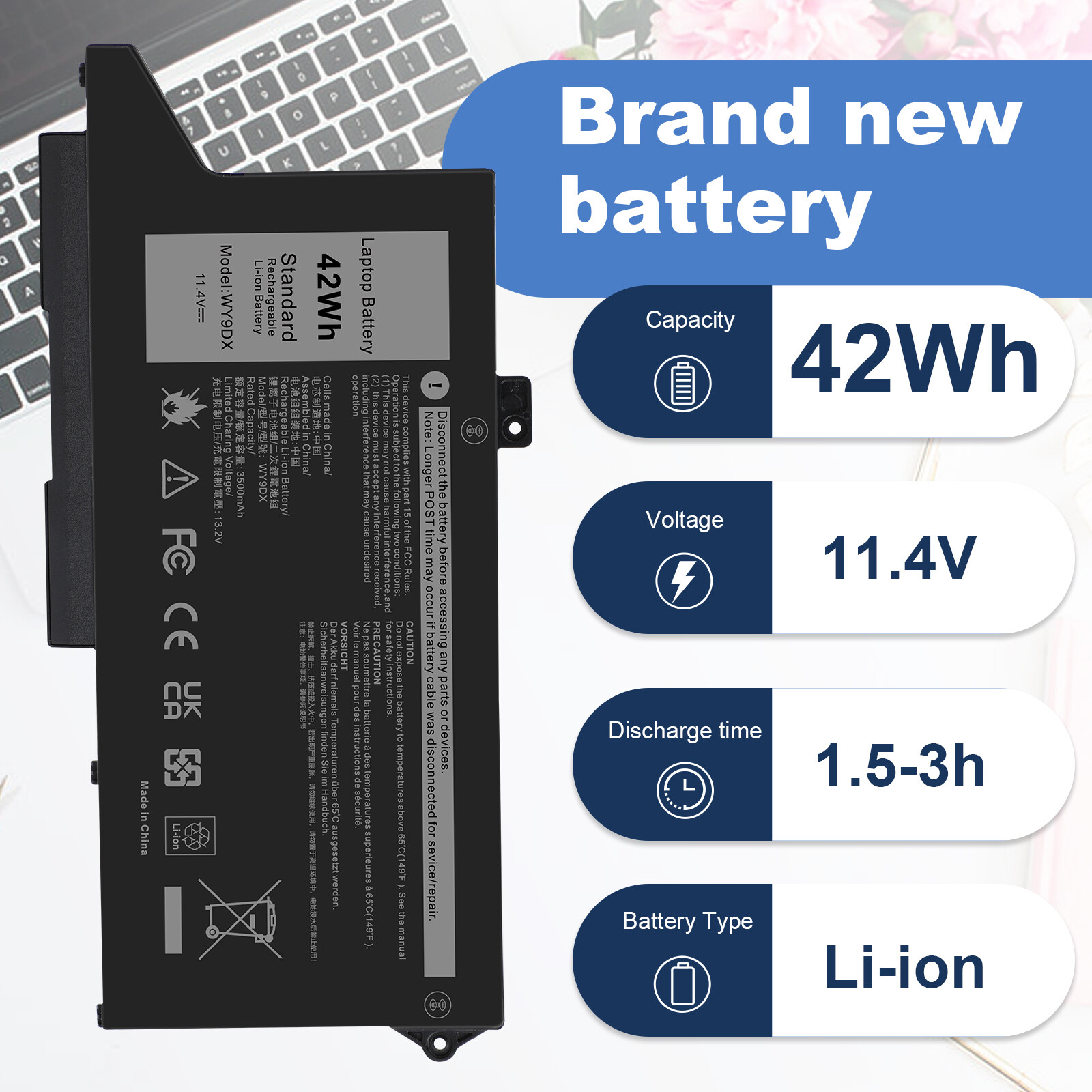 RJ40G/WY9DX Battery for Dell Latitude 5420 5520 Precision 3560 01K2CF 075X16