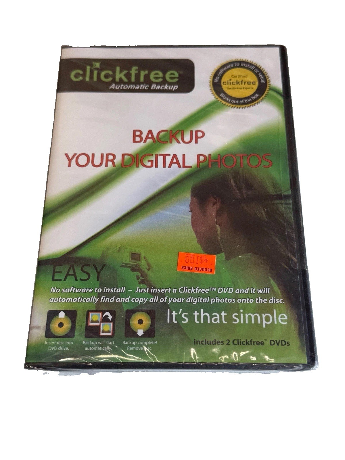 Clickfree Automatic Photo Backup 2 DVD Set 4.5GB Each Sealed New Old Stock