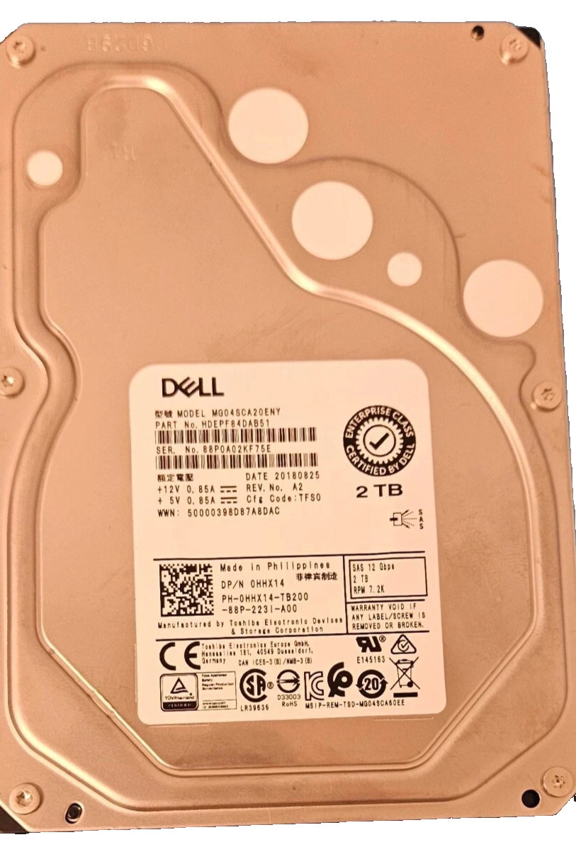 Dell 2TB 7.2K 12Gbps NL SAS 3.5'' HDD 0HHX14 HHX14 MG04SCA20ENY