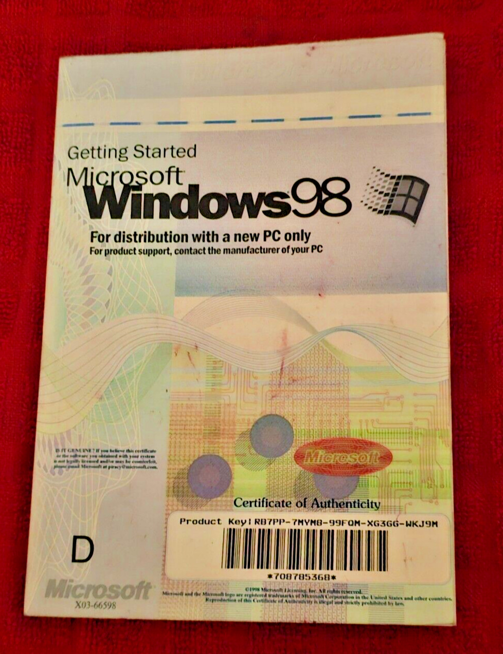 Microsoft Windows 98 For Distribution With A New PC Only -Book Only-