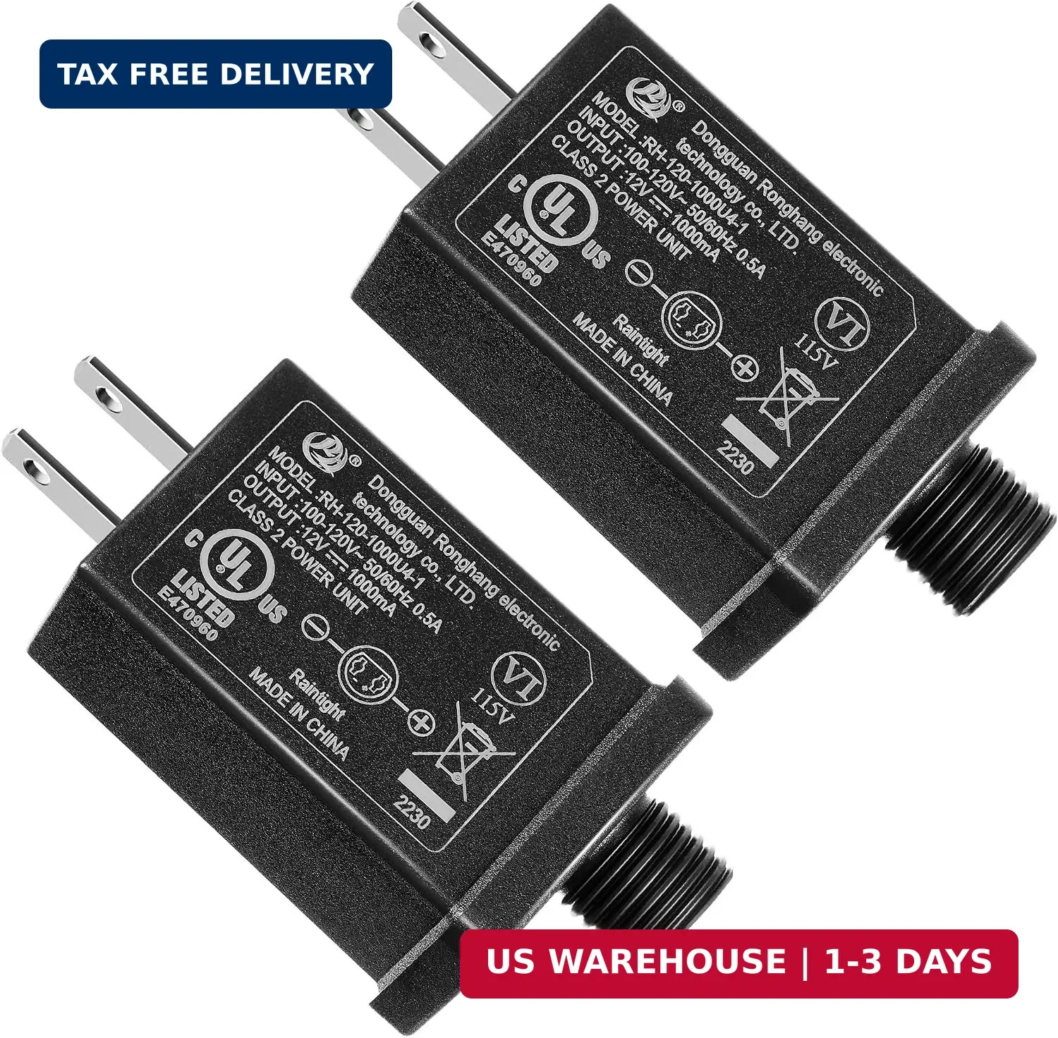 2 Pcs 12V 1A Replacement Yard Inflatable Adapter, Class 2 Power Supply