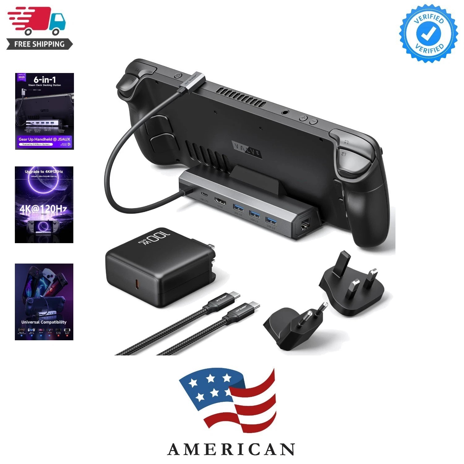 6-in-1 Dock & 100W Charger for ROG Ally X/Steam Deck-HB0603 | 4K@120Hz HDMI, ...