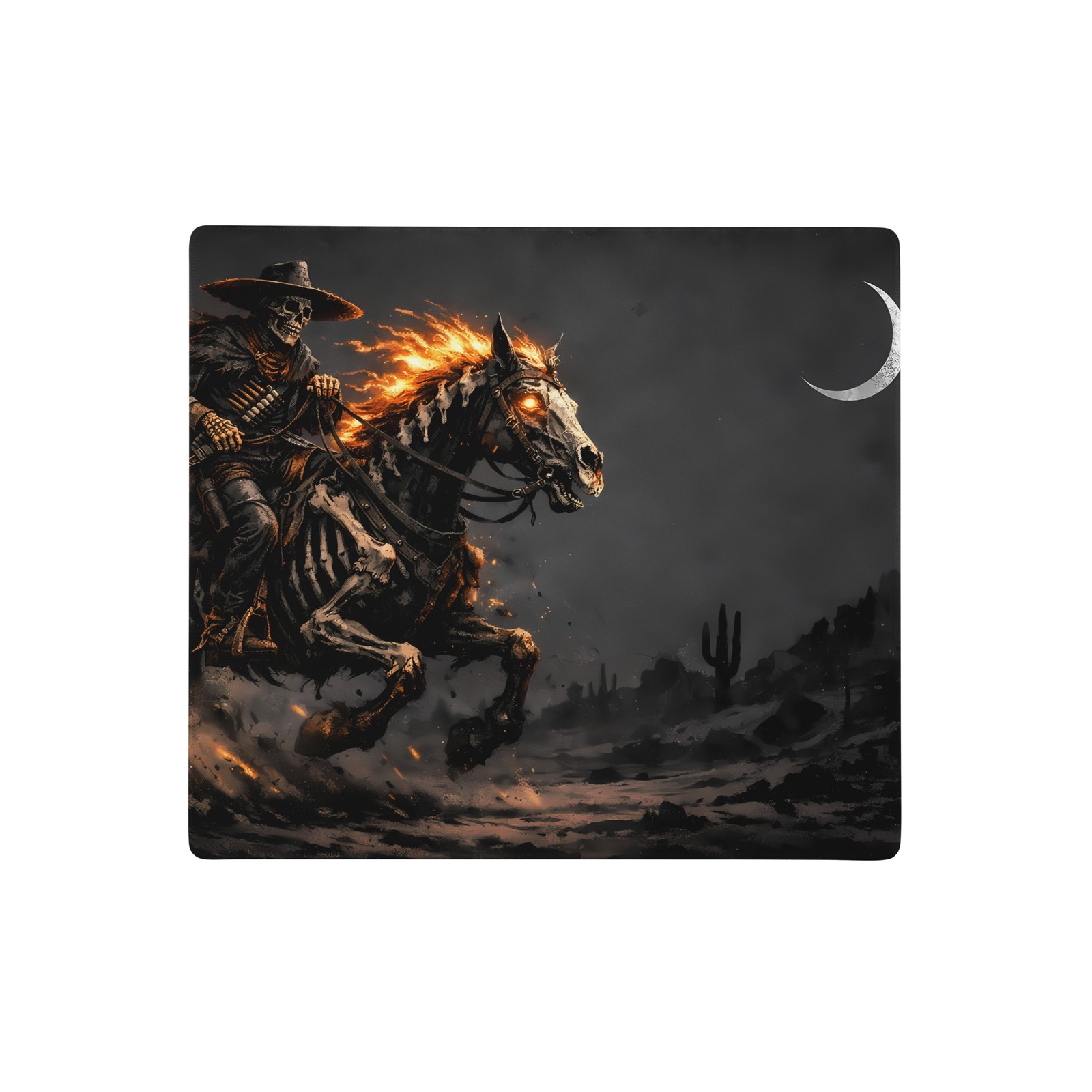 Skeletal Vaquero Ghost Rider Flame Horse Gaming Mouse Pad Desk Mat Gothic