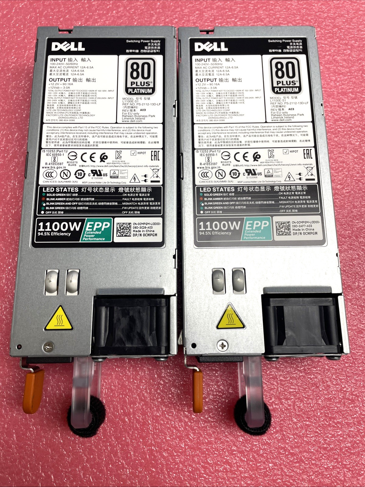 2X  GENUINE Dell L1100E-S1 PowerEdge 1100W Server Power Supply/ NO CABLE/