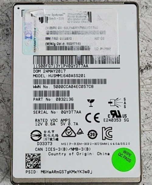 IBM 400GB 2.5" SAS SSD HUSMM1640ASS201 0B32136 Enterprise  Drive SFF 00E8670~~