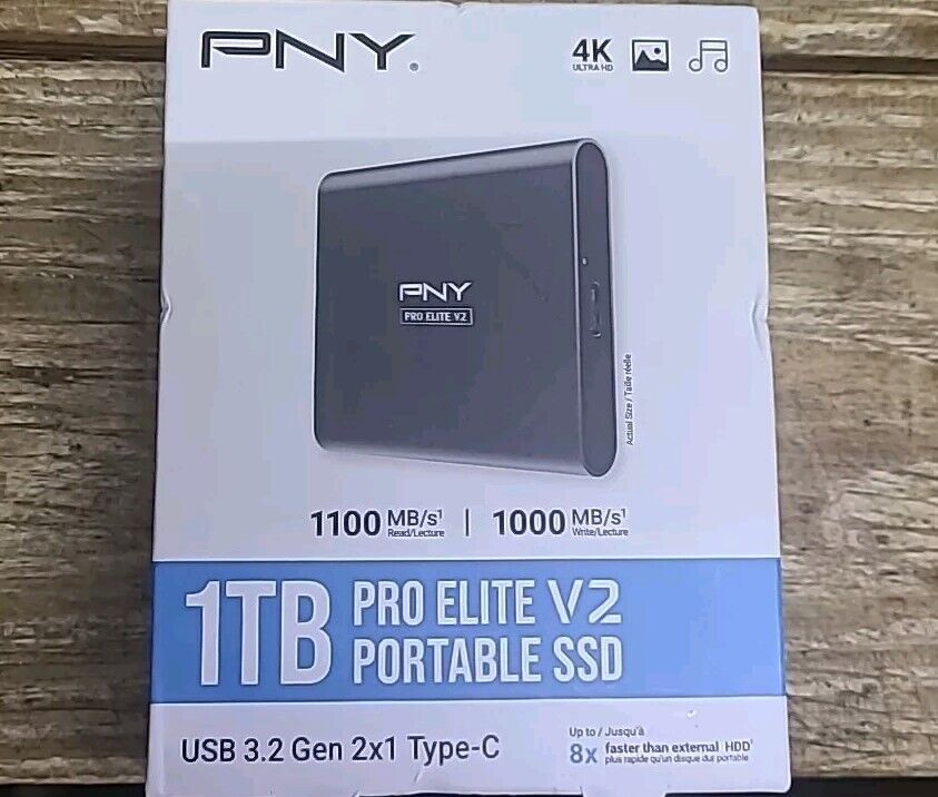 PNY Pro Elite V2 1TB External USB 3.2 Gen 2x1 Portable SSD PSD0CS2160-1TB-RBW