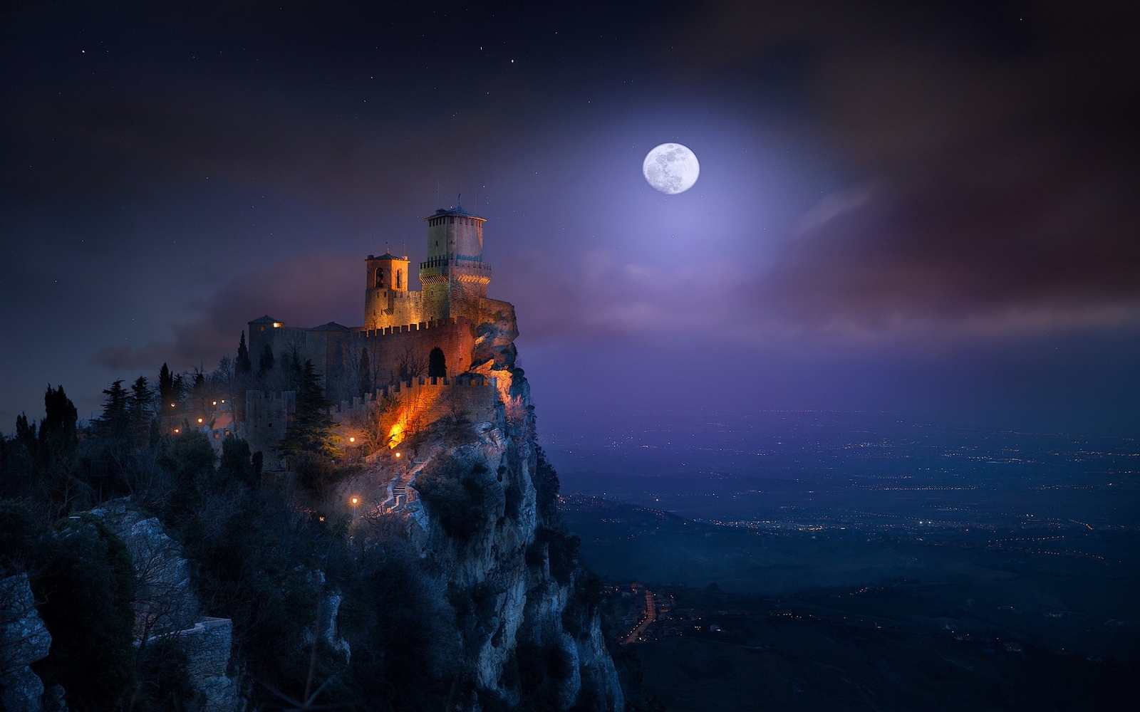 Landscape nature moon castle moonlight starry night Custom Gaming Mat Desk