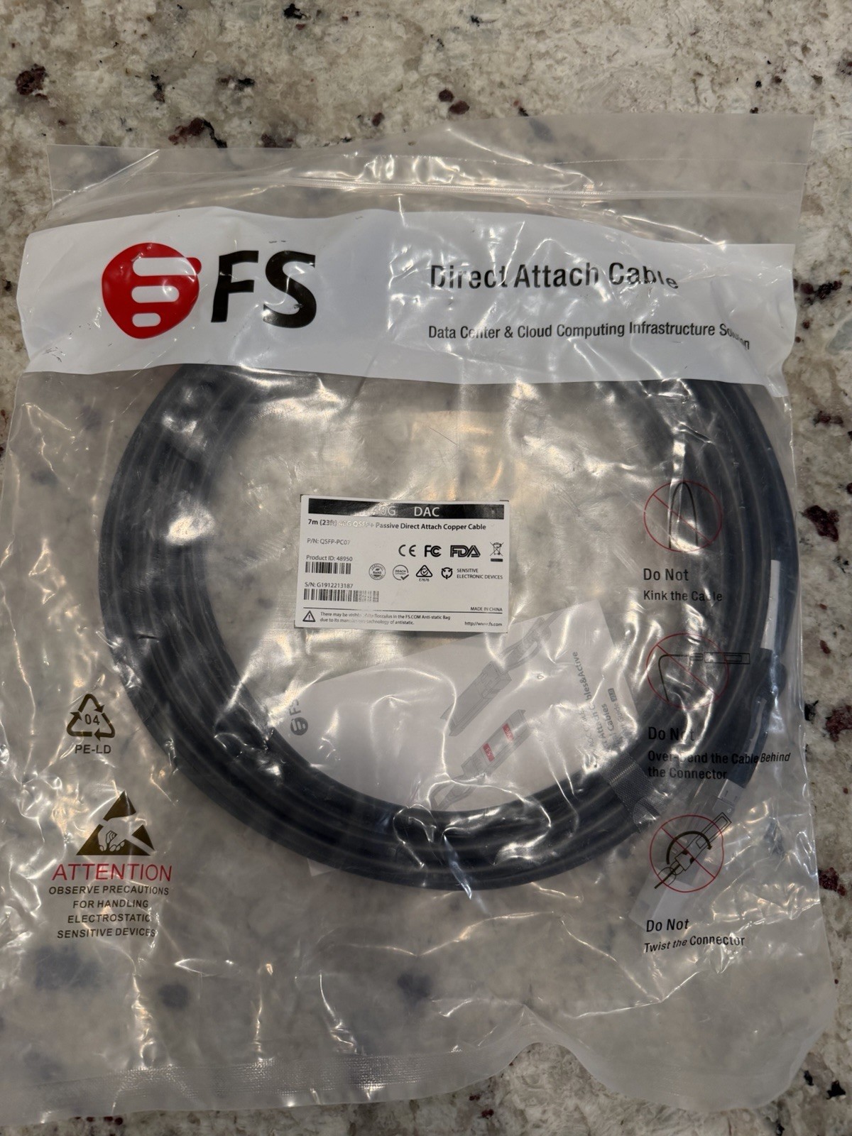 FS 7m (23ft) 40G QSFP+ Passive Direct Attach Copper Cable QSFP-PC07