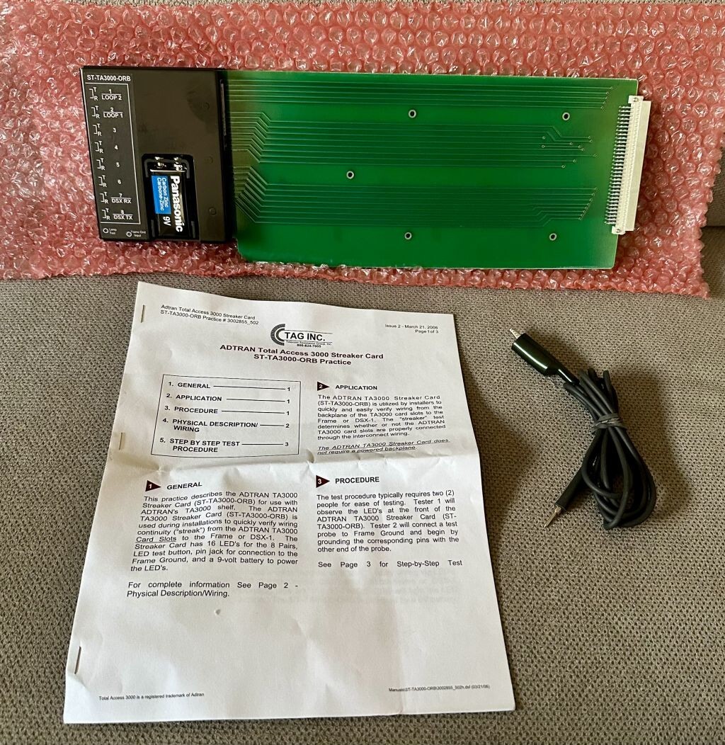 TAG ADTRAN Total Access 3000 Streaker Card ST-TA3000-ORB Practice w/ Pin Plug