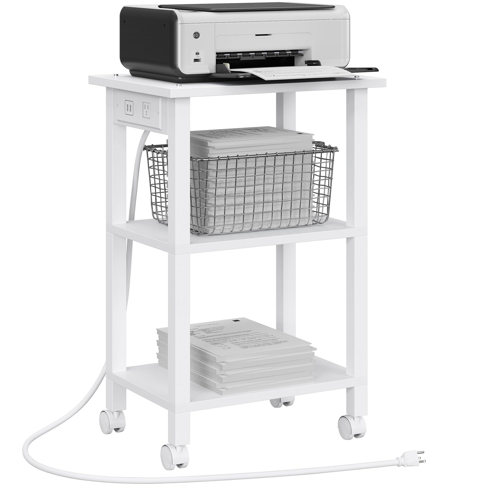 TUTOTAK Printer Stand, 3 Tier Rolling Printer Cart with Charging Station | Sm...