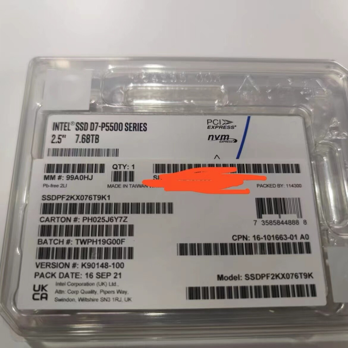 7.68TB INTEL D7-P5500 SERIES 2.5"NVMe GEN 4 SSD DRIVE SSDPF2KX076T9K1-