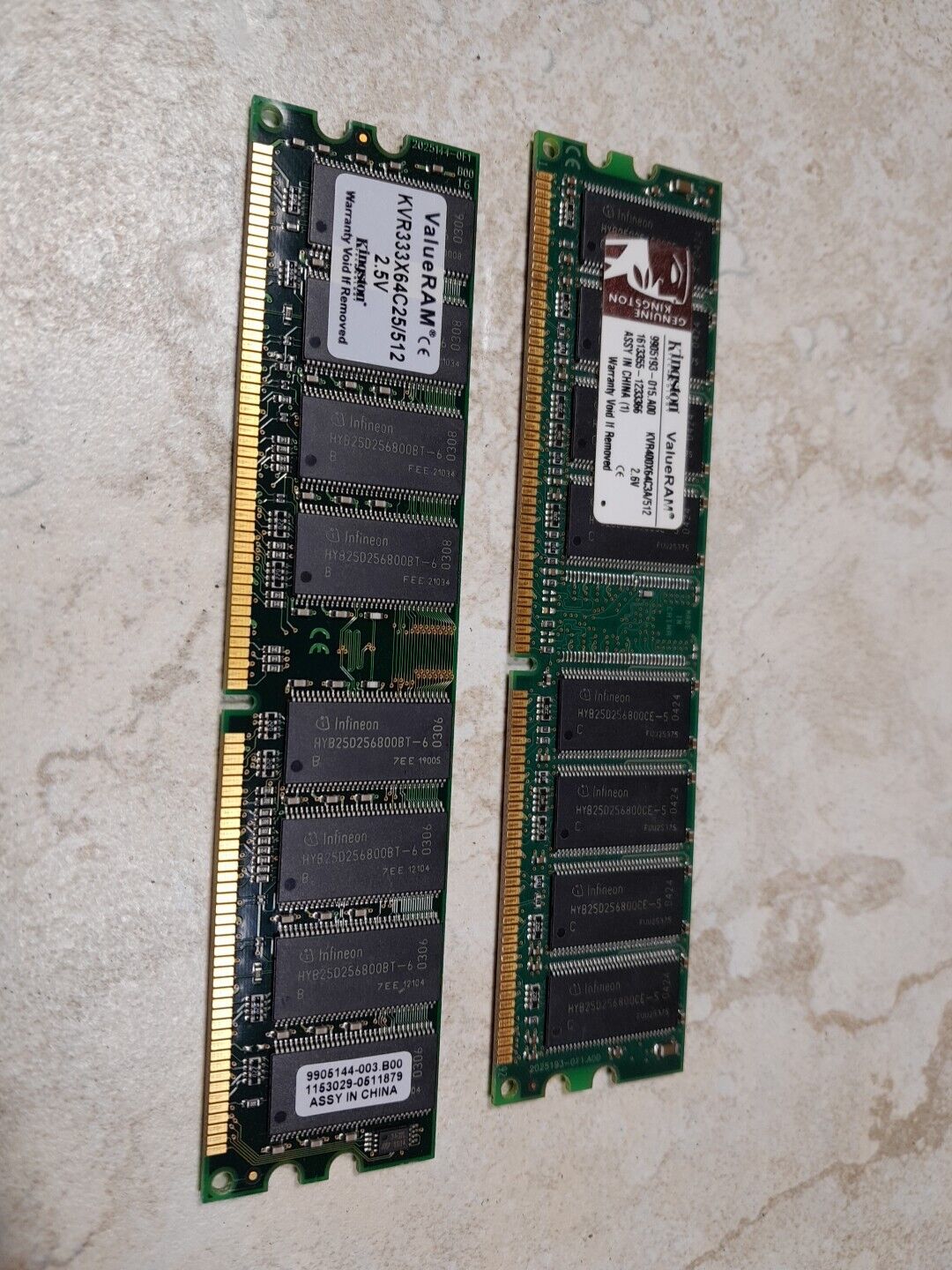 Kingston KVR400X64C3A/512 2.6V Memory RAM And Kvr333x64c25/512 Lot 