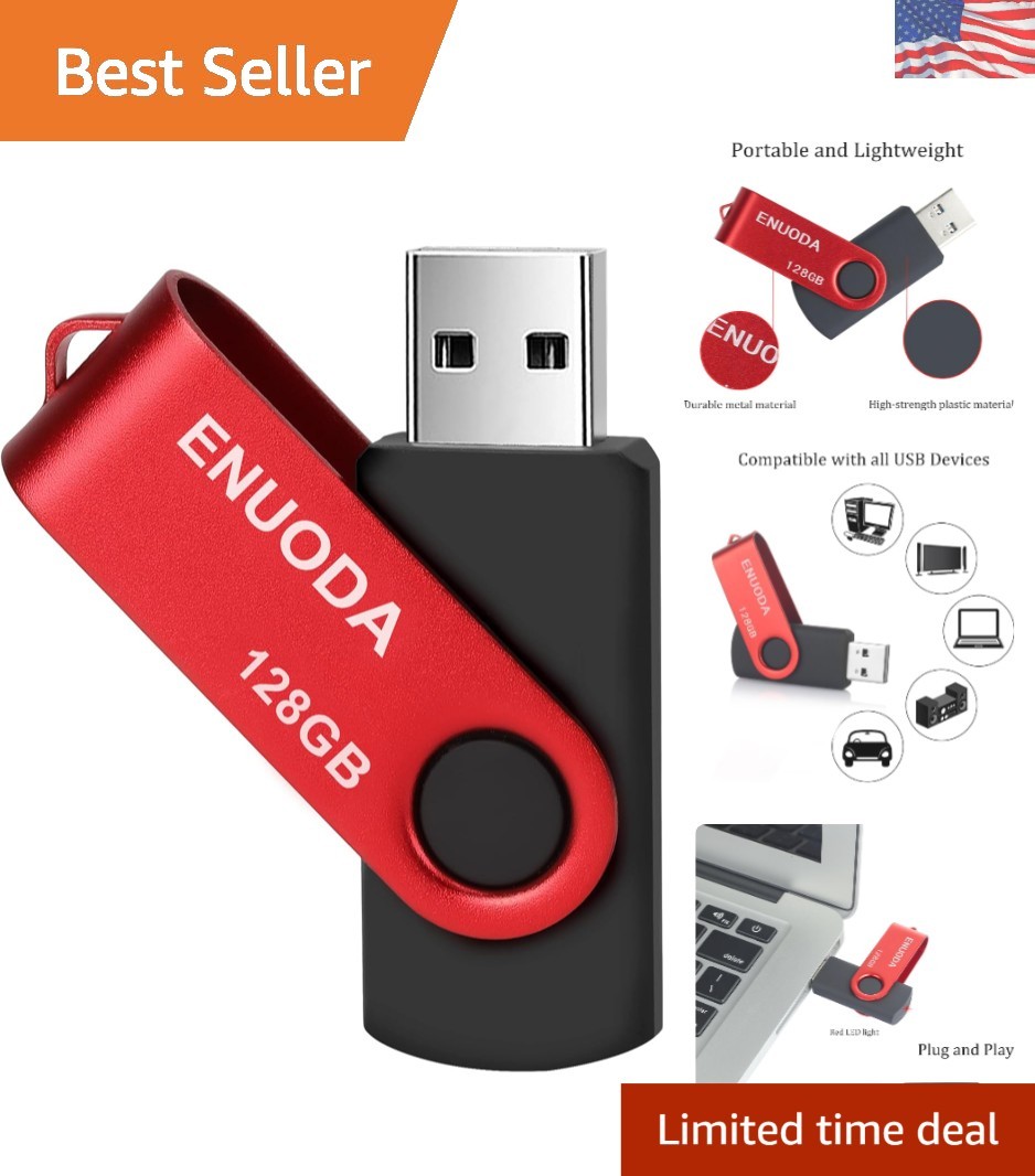 Red 128GB USB 2.0 Flash Drive - Compact Memory Stick with Wide Compatibility