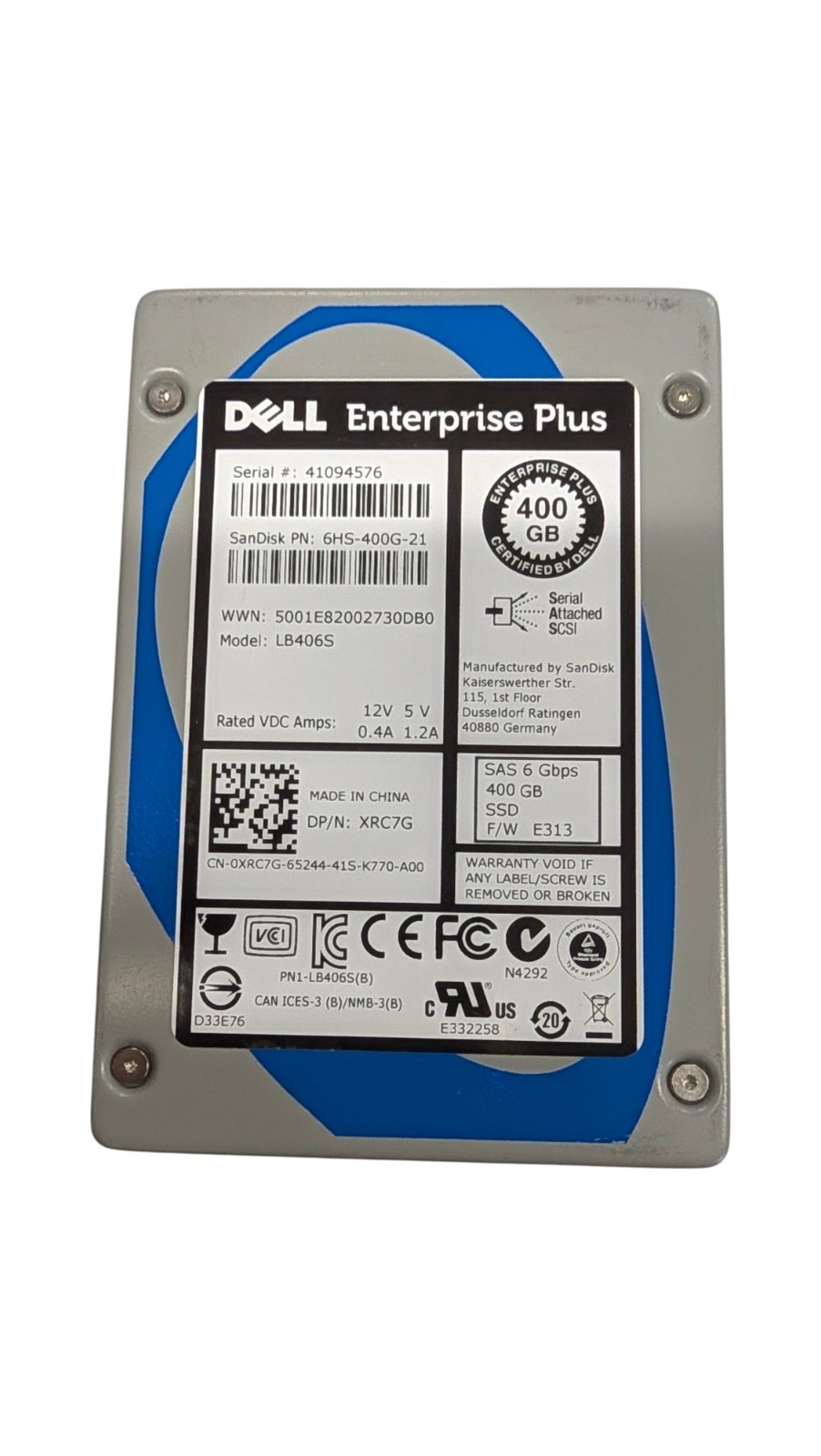 Dell XRC7G 400GB SAS 6Gb/s 2.5" Enterprise SSD Sandisk 6HS-400G-21