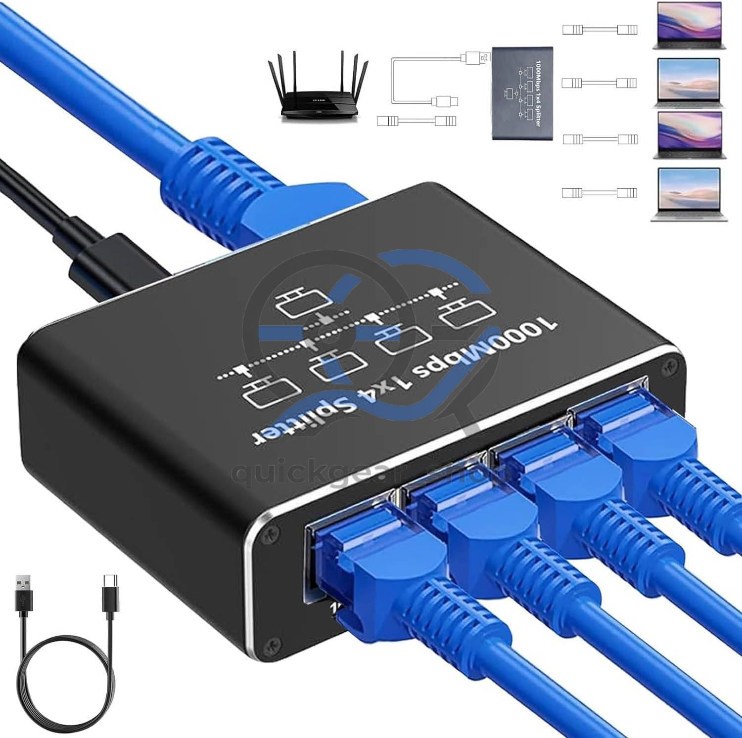 Internet Splitter 1 in 4 Out Gigabit Ethernet LAN Splitter High Speed | 1000Mbps