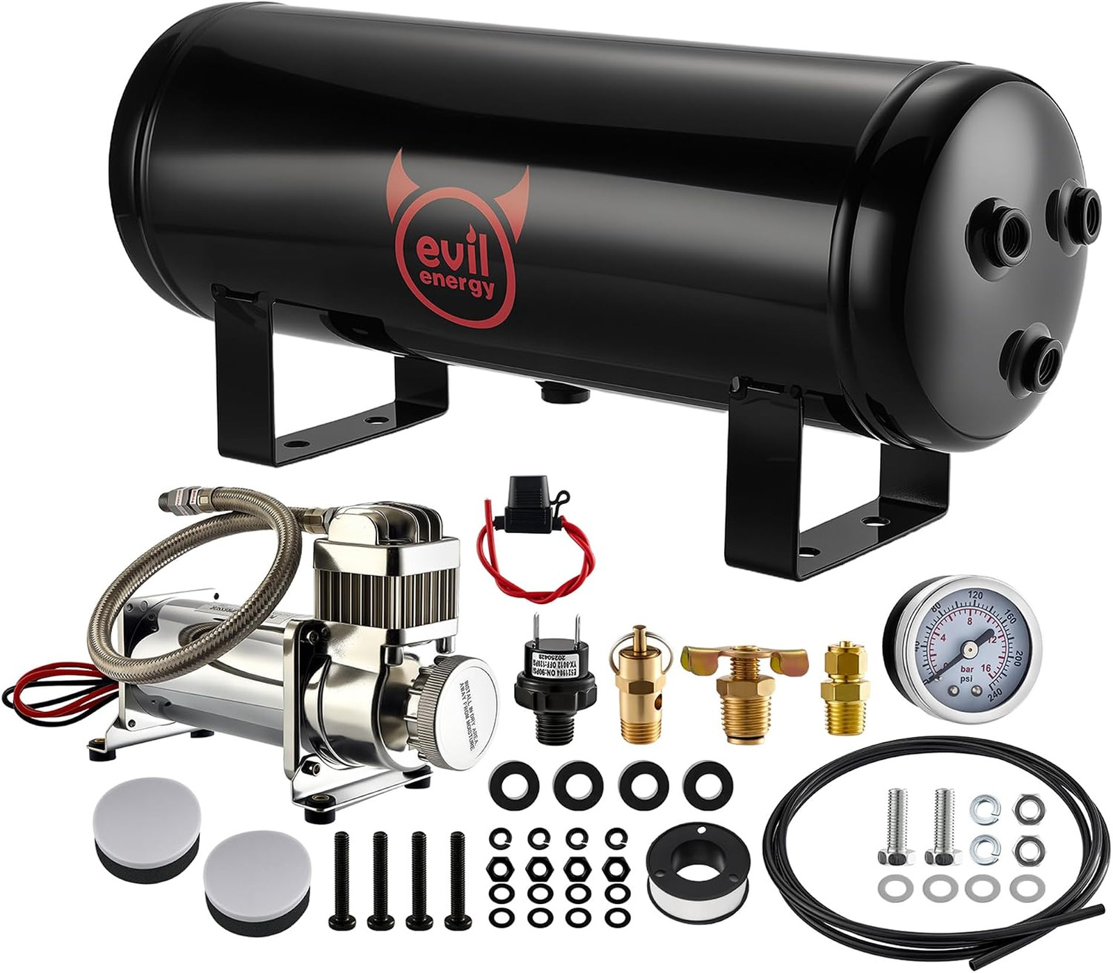 1.5 Gallon Air Compressor and Tank Kit 6 Ports 1/4" NPT 150 PSI Rated 12V Air