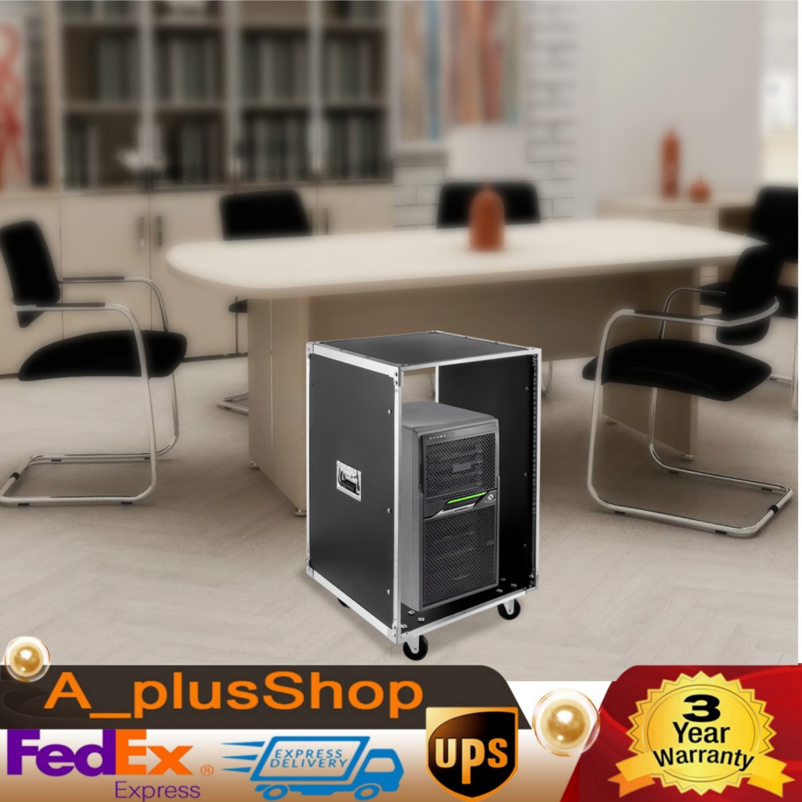 16U Server Rack Open Frame Rolling Network Data Rack 19 inch w/ Casters 4 Post