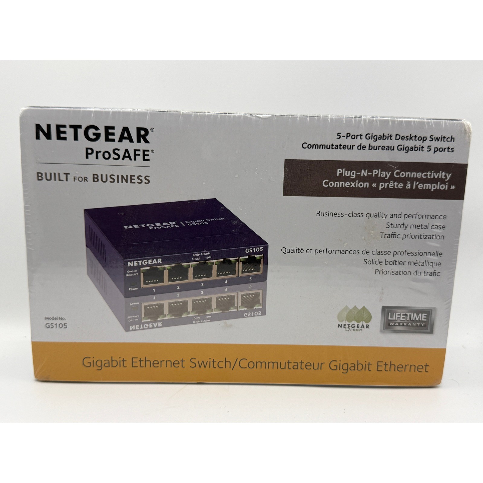 Netgear 5-Port Gigabit Desktop Switch GS105 Gray NIB ProSAFE Business Switch