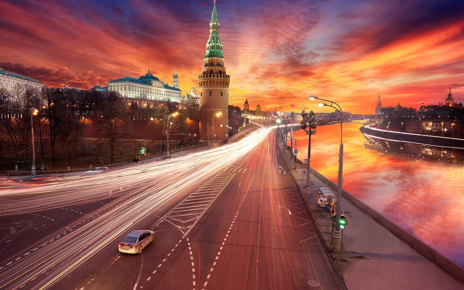 Landscape cityscape long exposure road sunset lights Custom Gaming Mat Desk