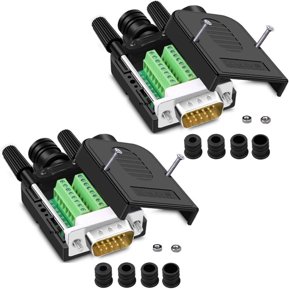 ANMBEST VGA Solderless Quick Connector 16mm Thinner 3+9 DB15 3Row 2PCS Male