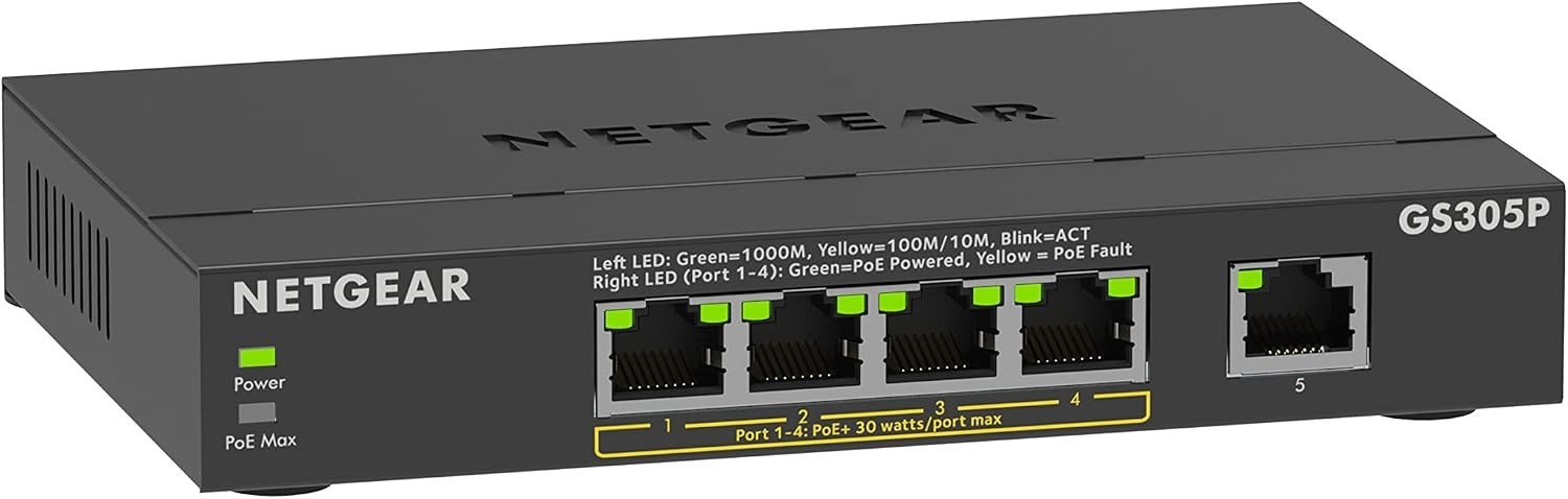 NETGEAR 5-Port Gigabit PoE+ Switch GS305P Unmanaged 4x 63W Desktop Wall
