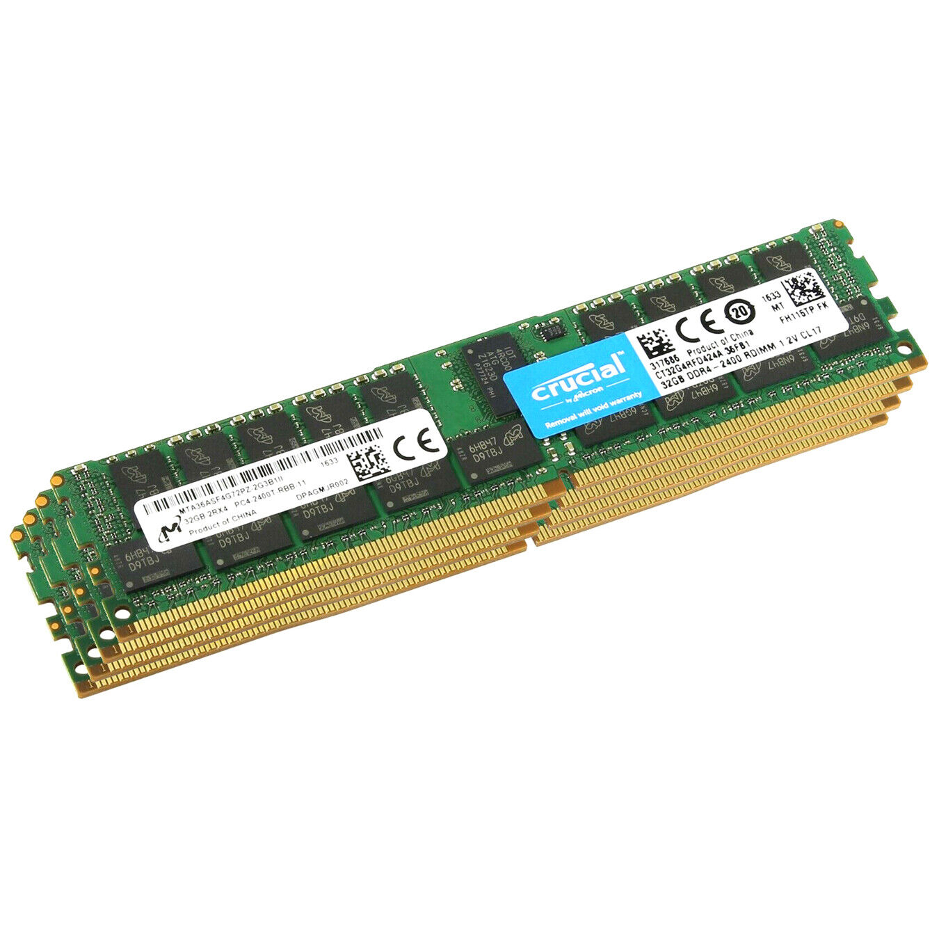 Crucial 128GB (4x 32GB) 2400MHz DDR4 ECC RDIMM PC4-19200 1.2V 2RX4 Server Memory