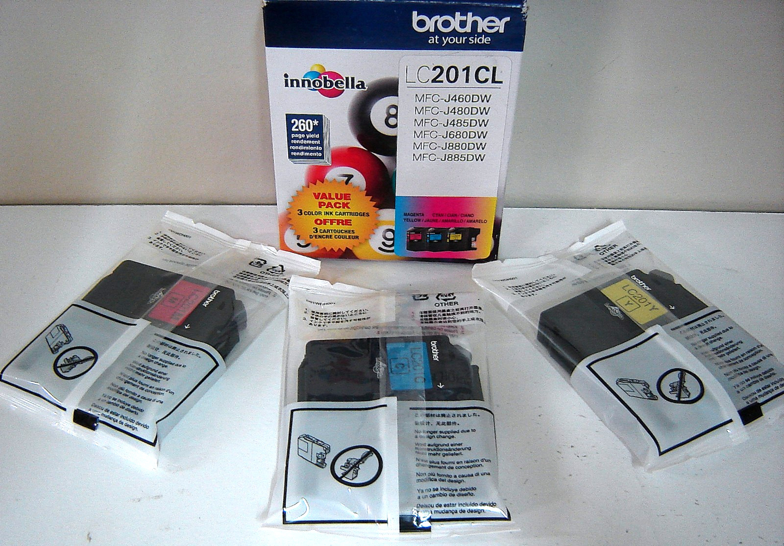 Genuine Brother LC201CL Cyan Magenta Yellow Ink Cartridges  Open Box NEW