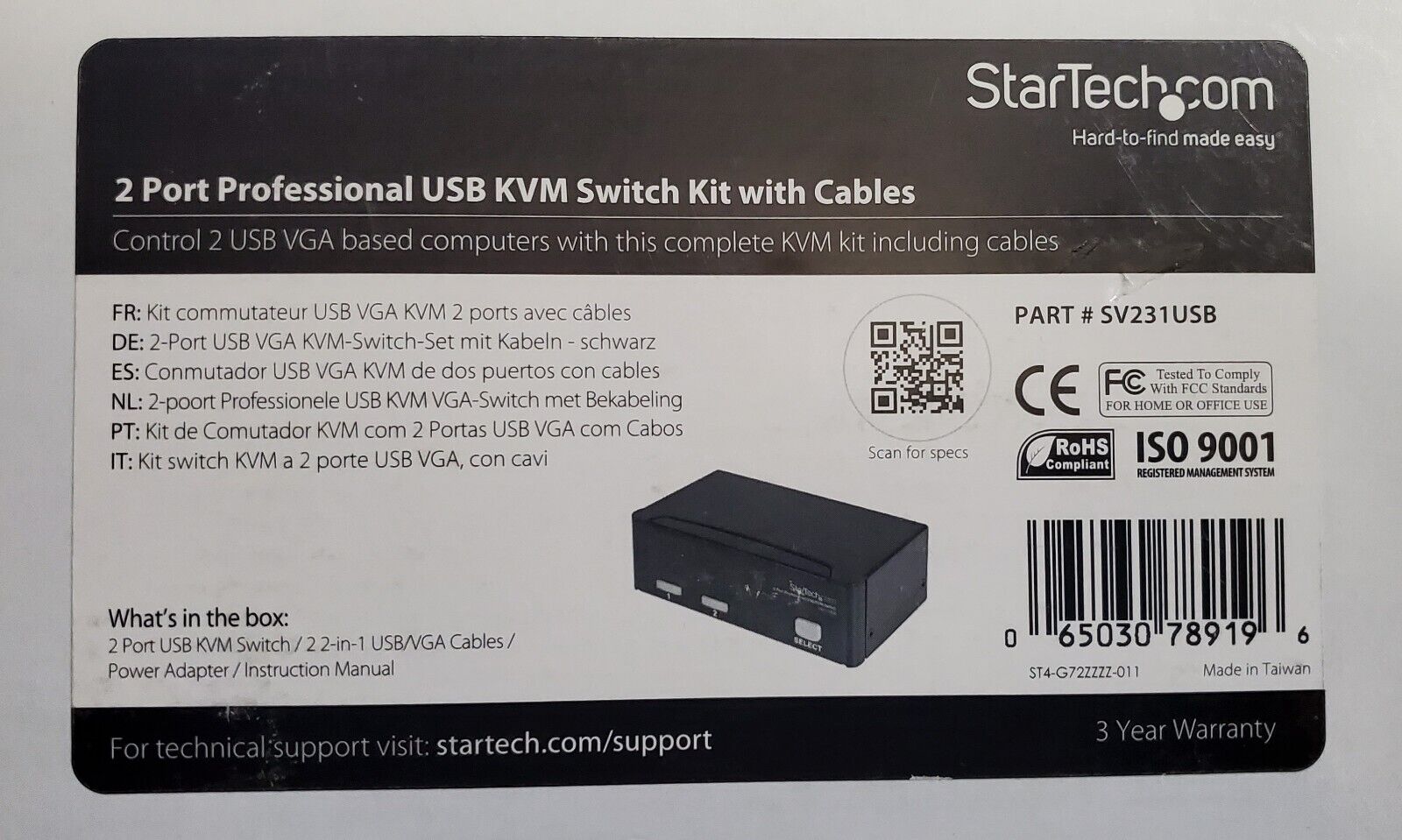 StarTech.Com 2-Port Professional USB KVM Switch Kit with Cables NIB,  SV231USB 