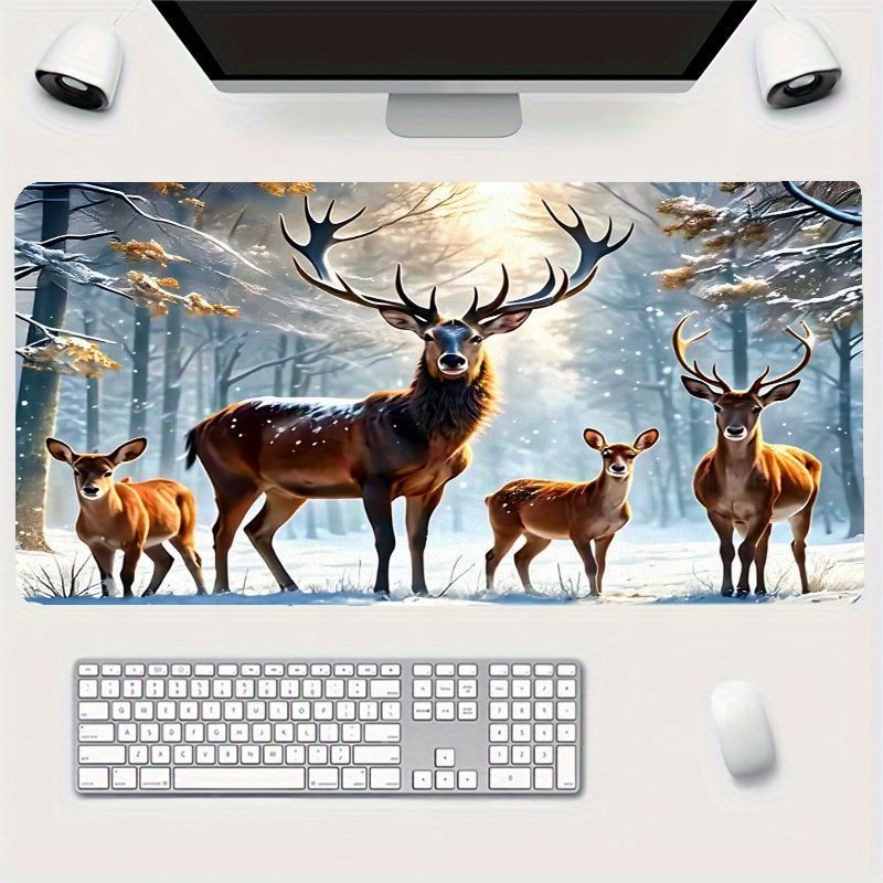 Winter Forest Themed Mouse Pad Featuring Snowy Landscapes And Deer, Perfect fo