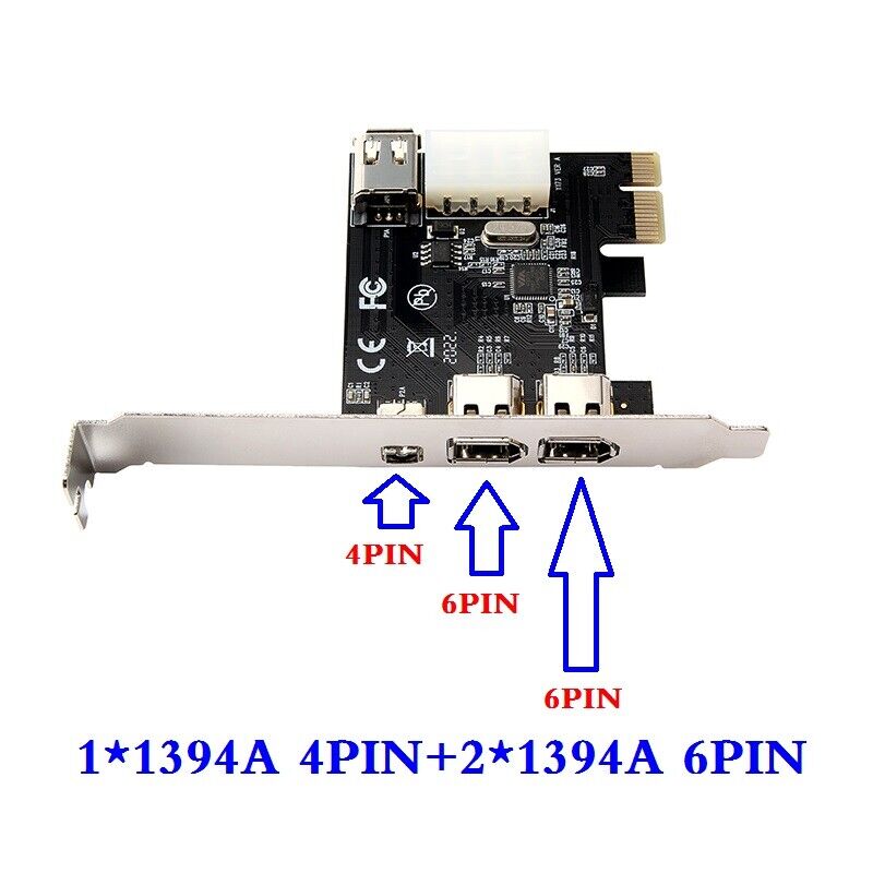PCIE 1X to 3-port 1394A Firewire Riser Card 800Mbps Expansion Adapter Card