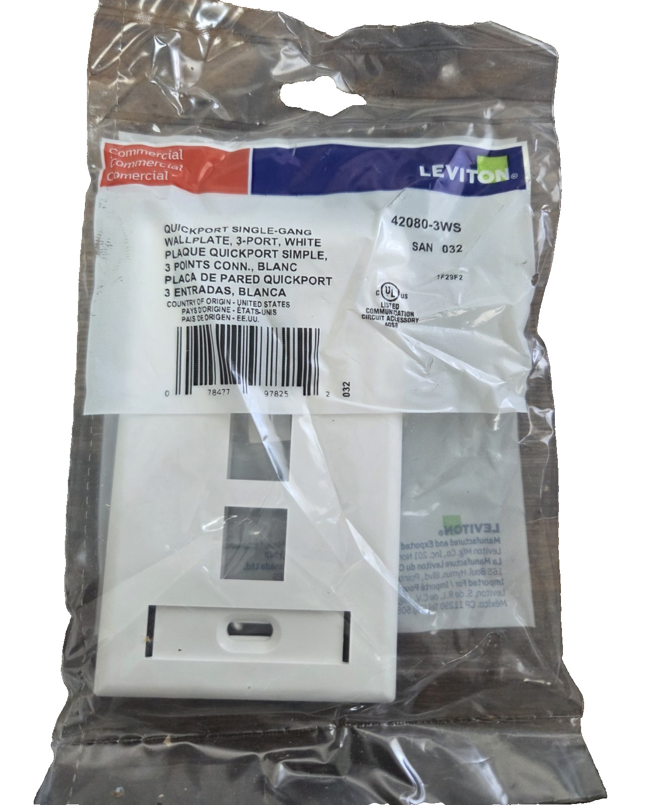 LOT 17 Leviton 42080-3WS QuickPort 3-Port Keystone Wall Plate Single Gang White