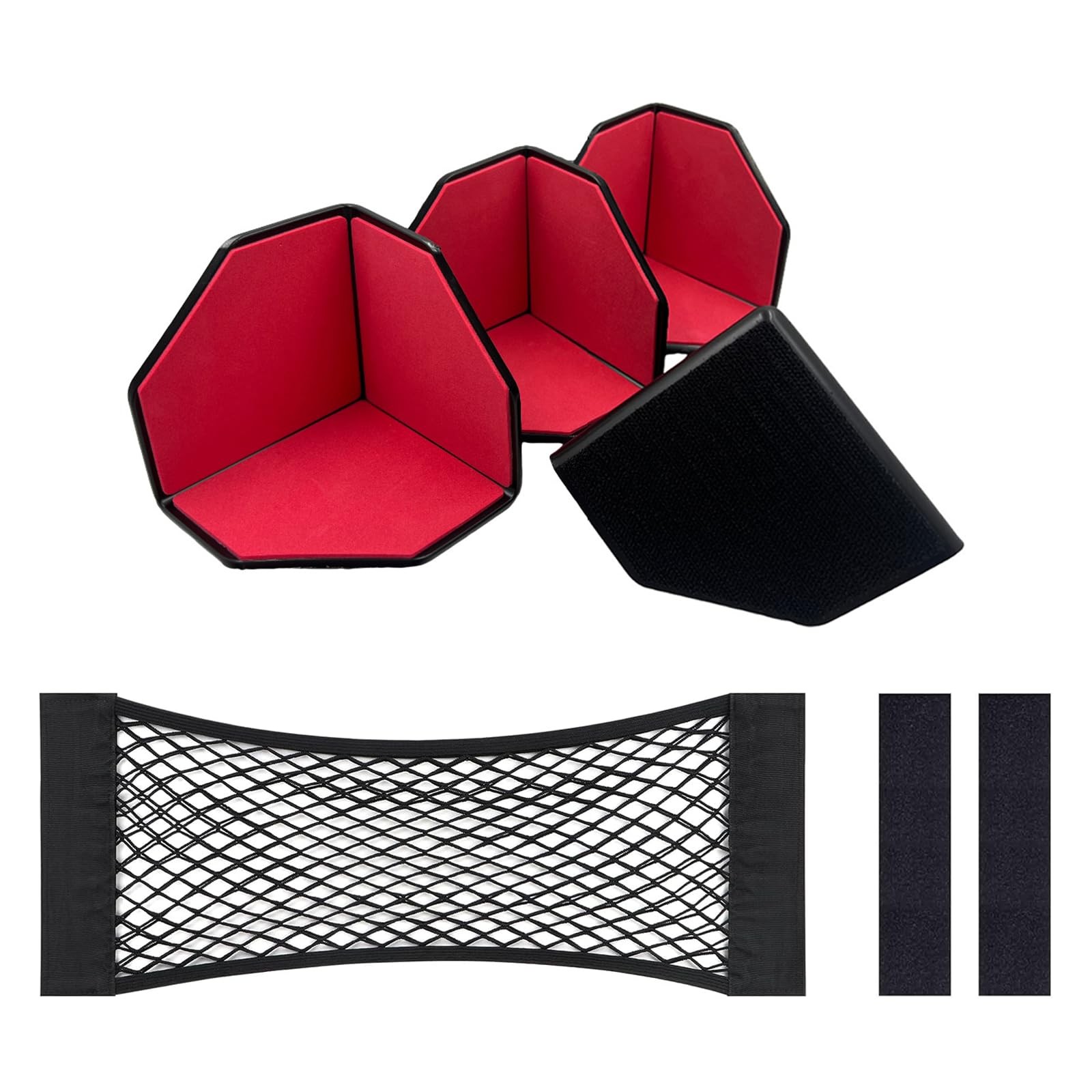 Car Trunk Organizer Blocks with Mesh Cargo Net Pocket for Car Felt Interior