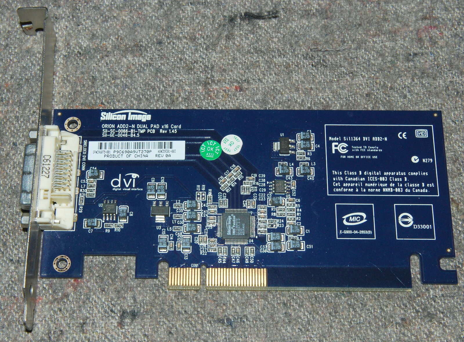 SILICON IMAGE ORION ADD2-N DUAL PAD x16 Card Sil1364 DVI add-on WORK 396075-001