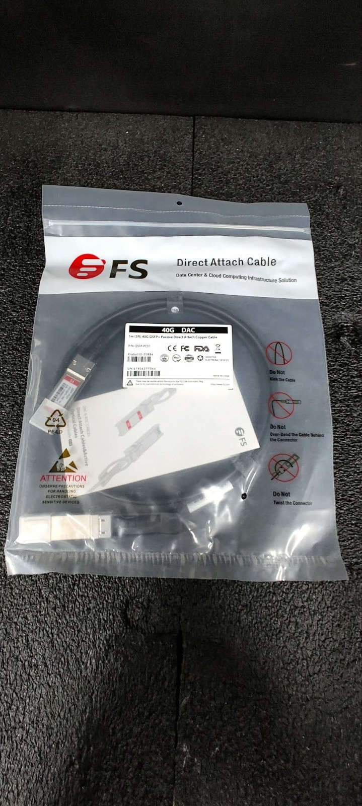 FS QSFP-PC01 40G QSFP+ 1m(3ft) Passive Direct Attach Copper Cable