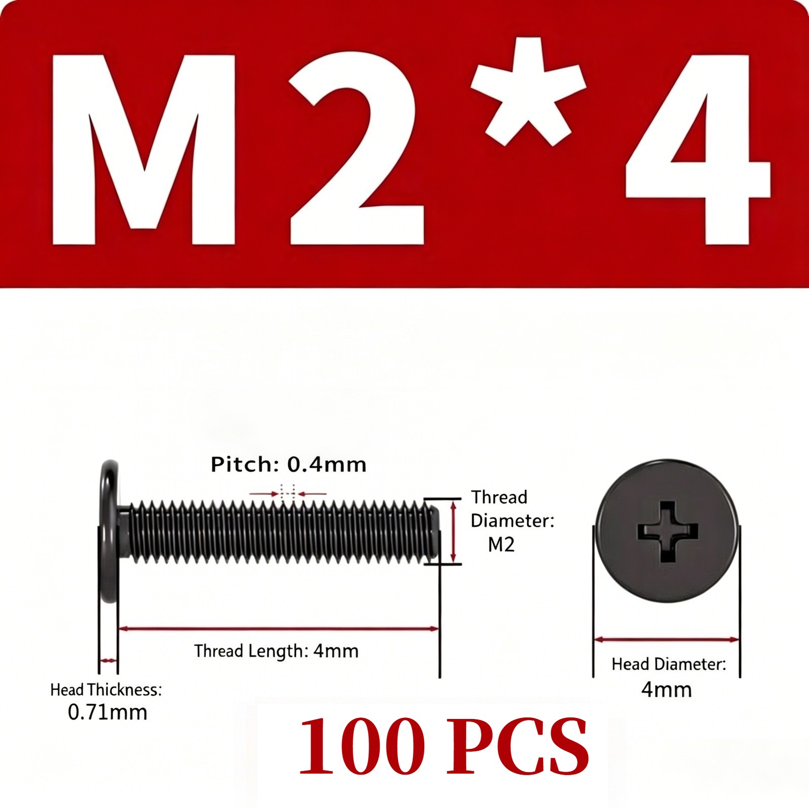 100pcs M2x4mm New Laptop Notebook Computer Screws Phillips Head Bolt Screw Black