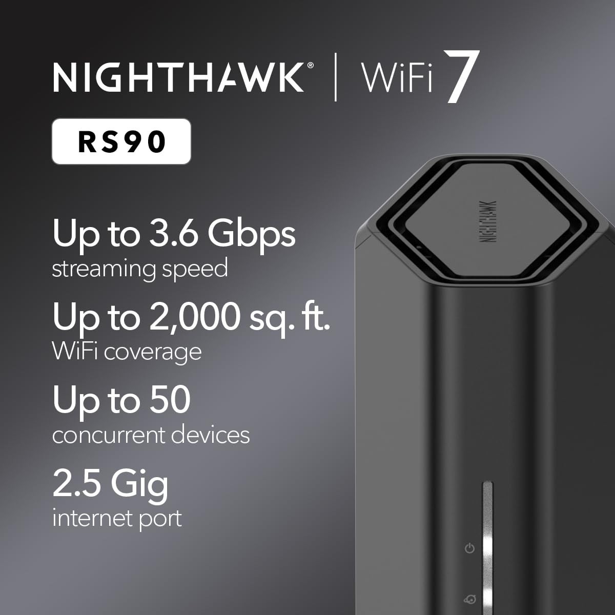 NEW - NETGEAR Nighthawk RS90 Dual-Band WiFi 7 Router, 3.6 Gbps Covers 2,000 Sq.
