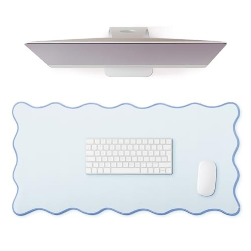 Scalloped Desk Mat Waterproof 23.6 x 13.8 Inches Blue