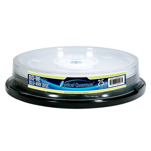 100 Optical Quantum 2x 25GB Blu-ray BD-RE Rewritable Logo Top Disc OQBDRE02LT-10