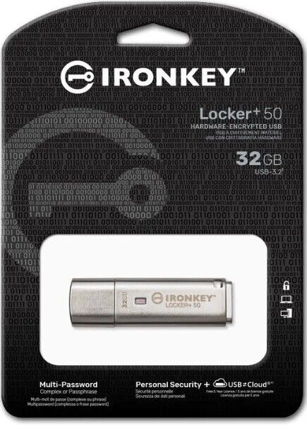 32GB Kingston Technology IronKey Locker+ 50 USB Type-A 3.2 Flash Drive-Silver 80