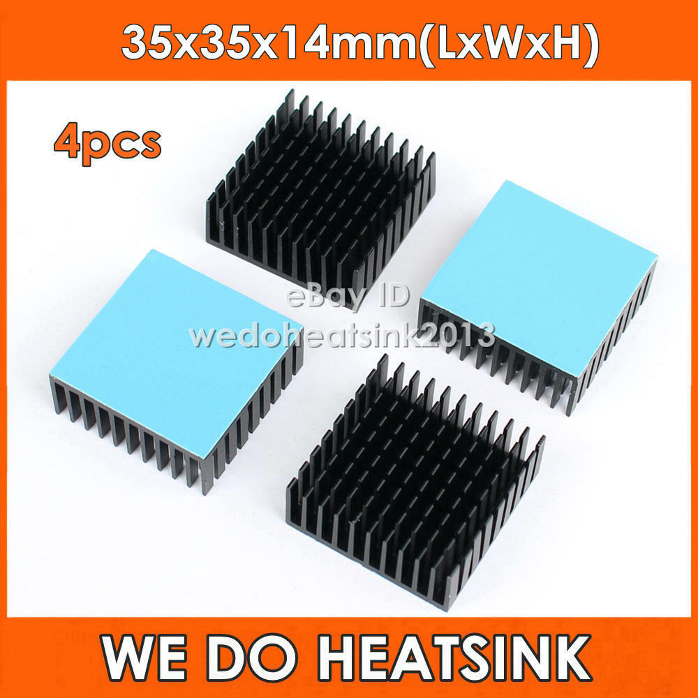 4pcs 35x35x14mm Black Anodized Aluminium Heatsinks Cooler For 1W 3W LED Light