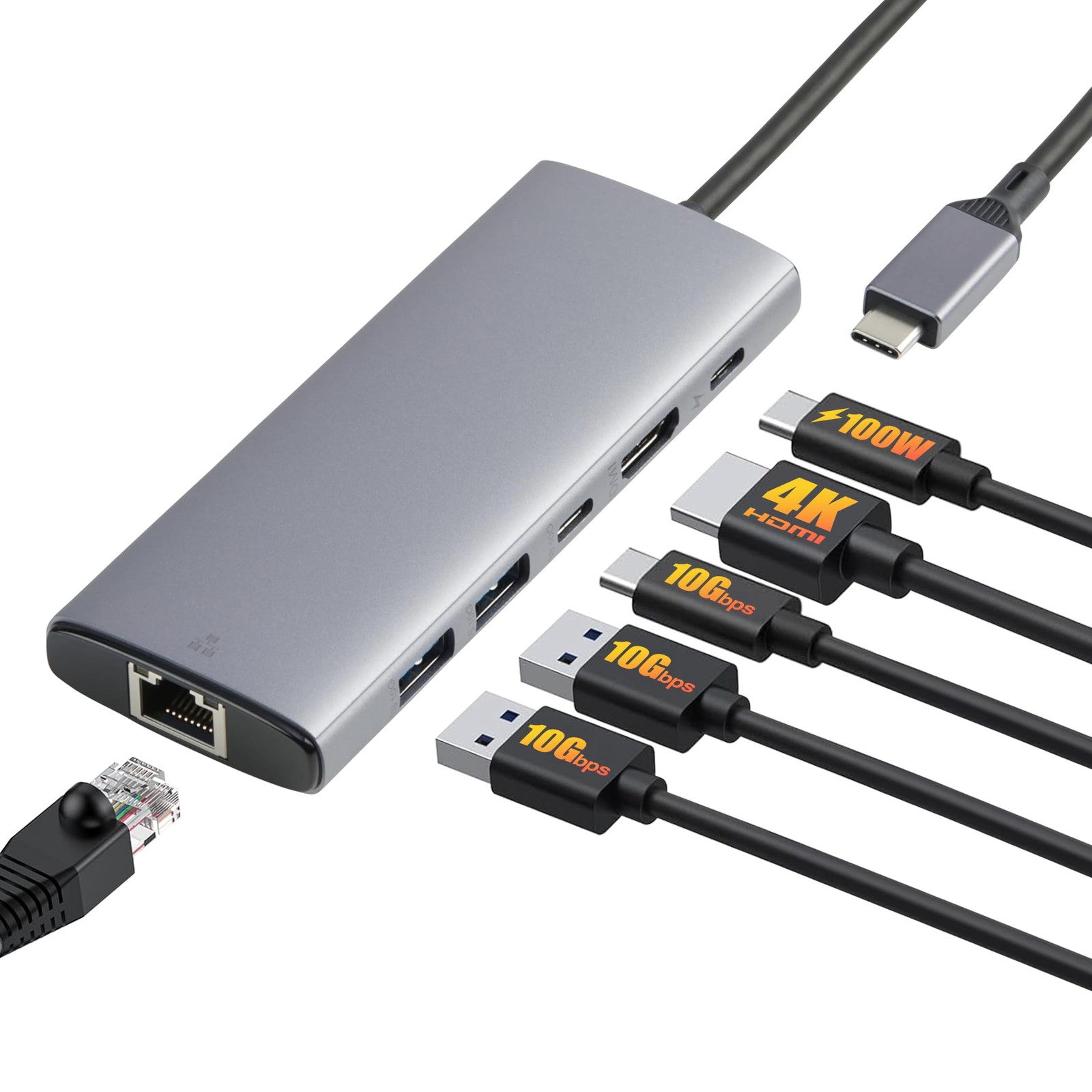 Basics 6-in-1 USB-C 3.2 (10G) Hub, Multiport Adapter with 100W Power Deli