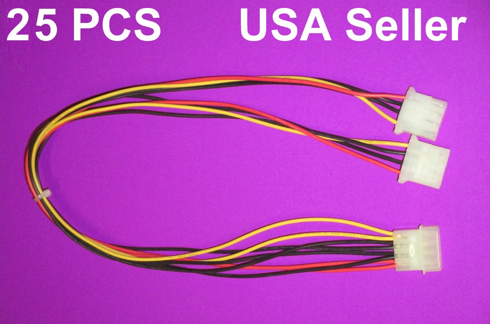 25ps 20" 4Pin Molex Y Split Cable 1 Male To 2 Female Power Supply Lead Extension