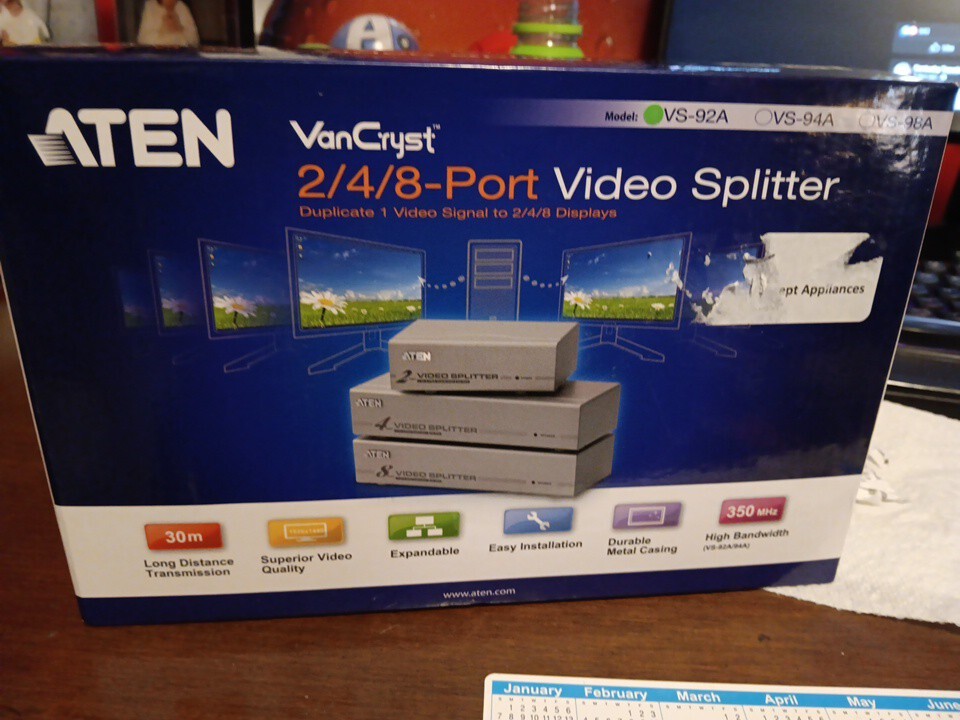 Aten Technologies VS92A VGA Switchbox, 2 Port Video Splitter, BRAND NEW IN BOX
