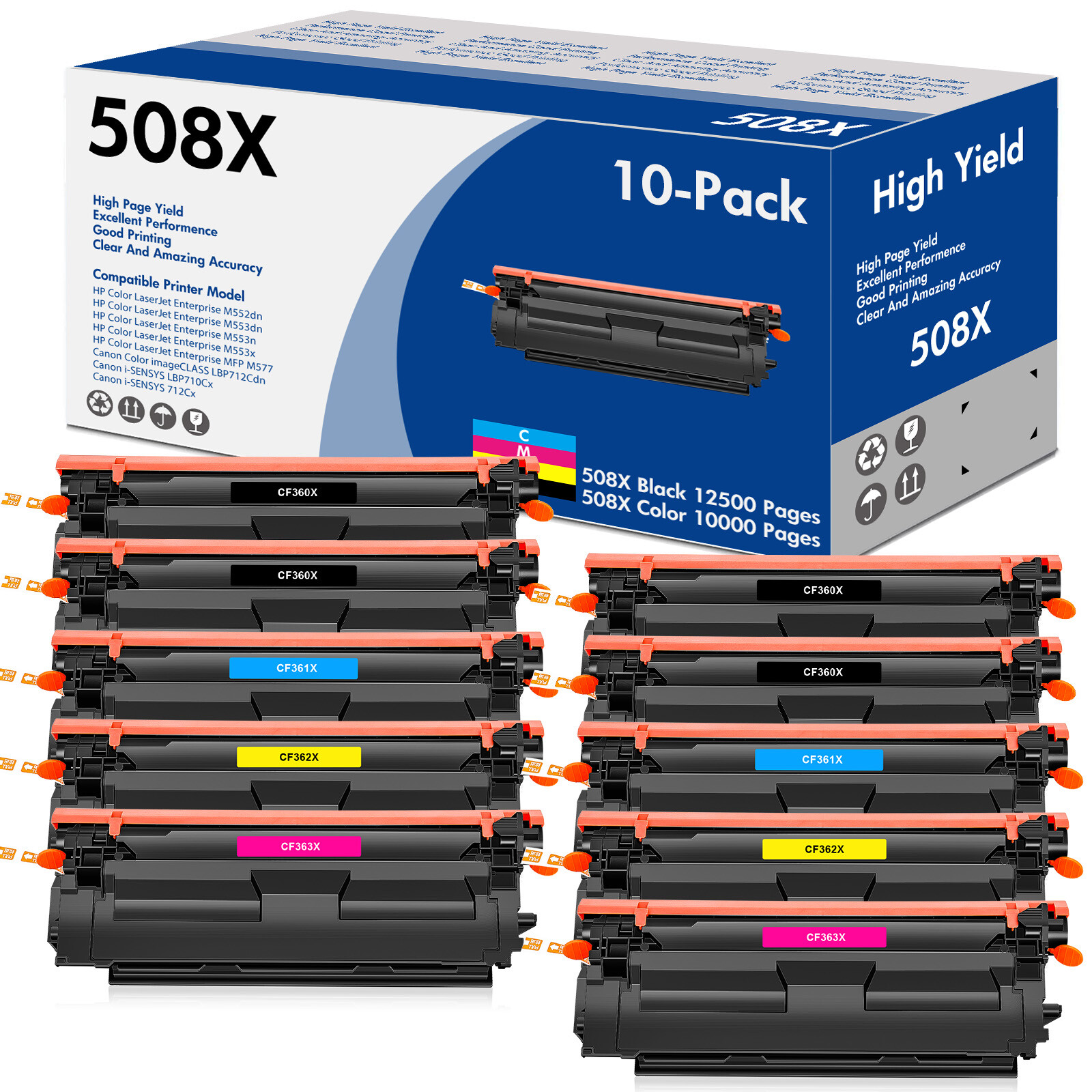 10× CF360X CMYK Color Toner Set fit for HP 508X Enterprise MFP M577Z M577f M577c