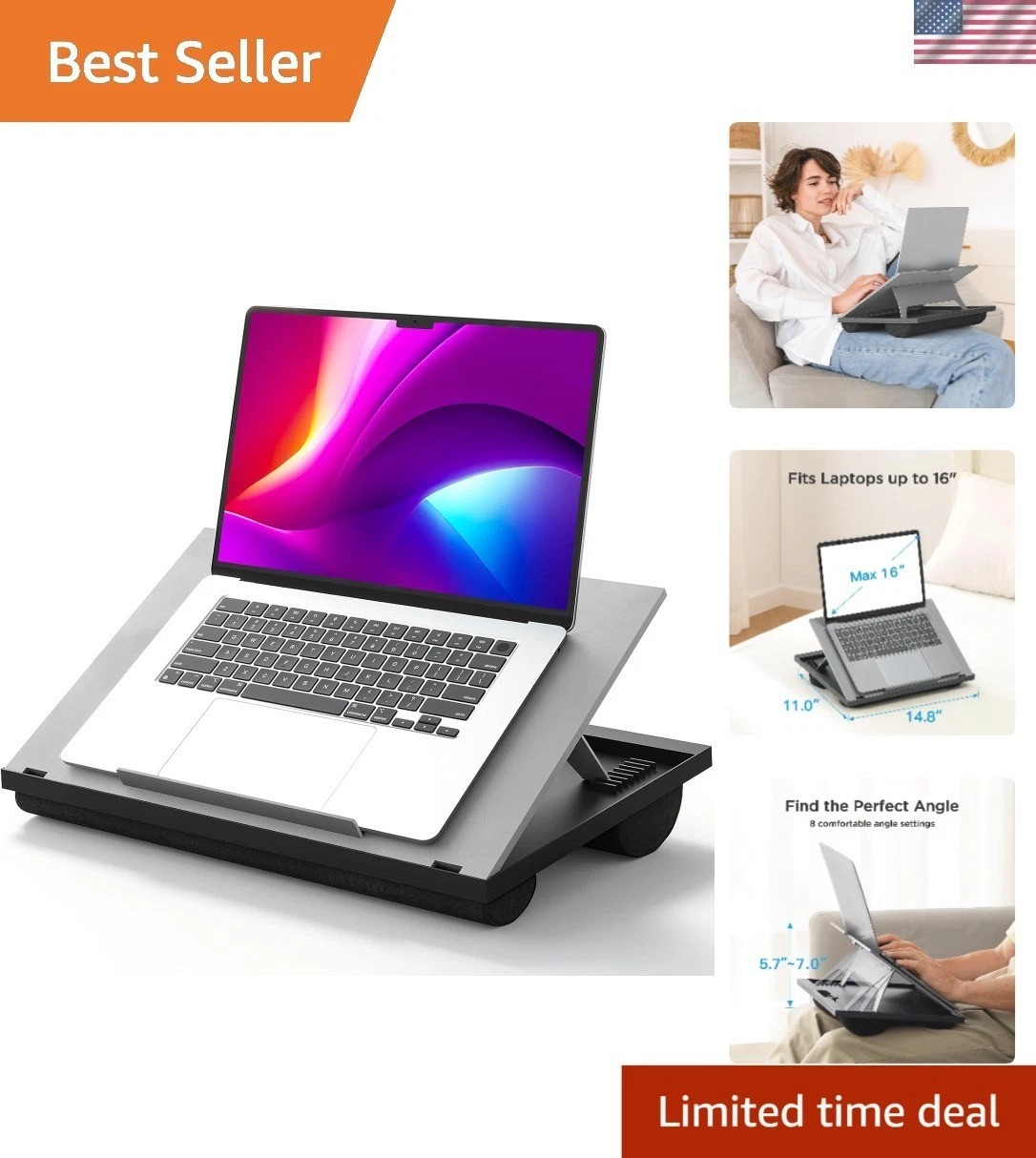 Multi-Functional Adjustable Desk with Cushions - Ideal for Work & Relaxation