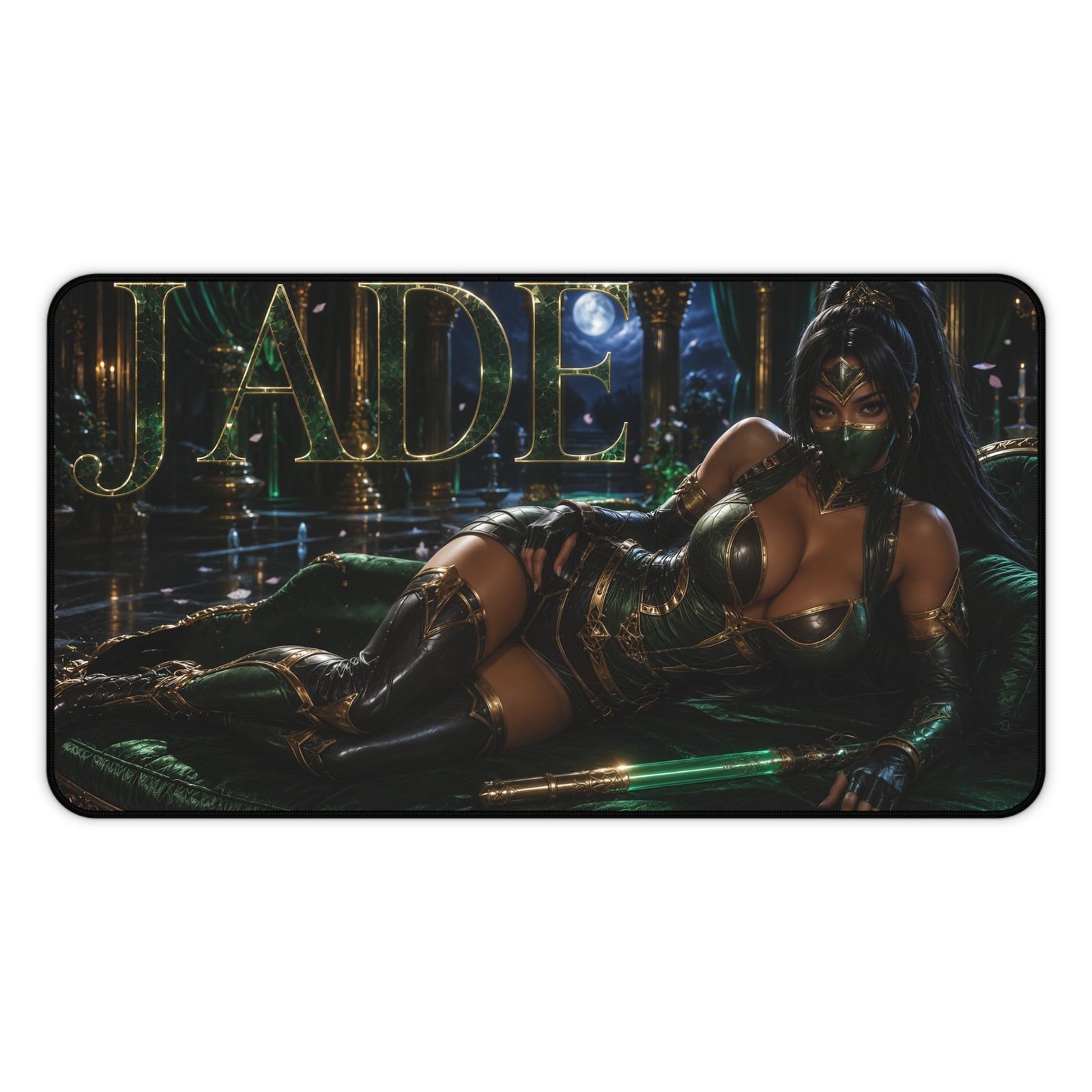 Jade Mouse Pad, XXL Mortal Kombat Gaming Desk Mat, Fighter Desk Pad