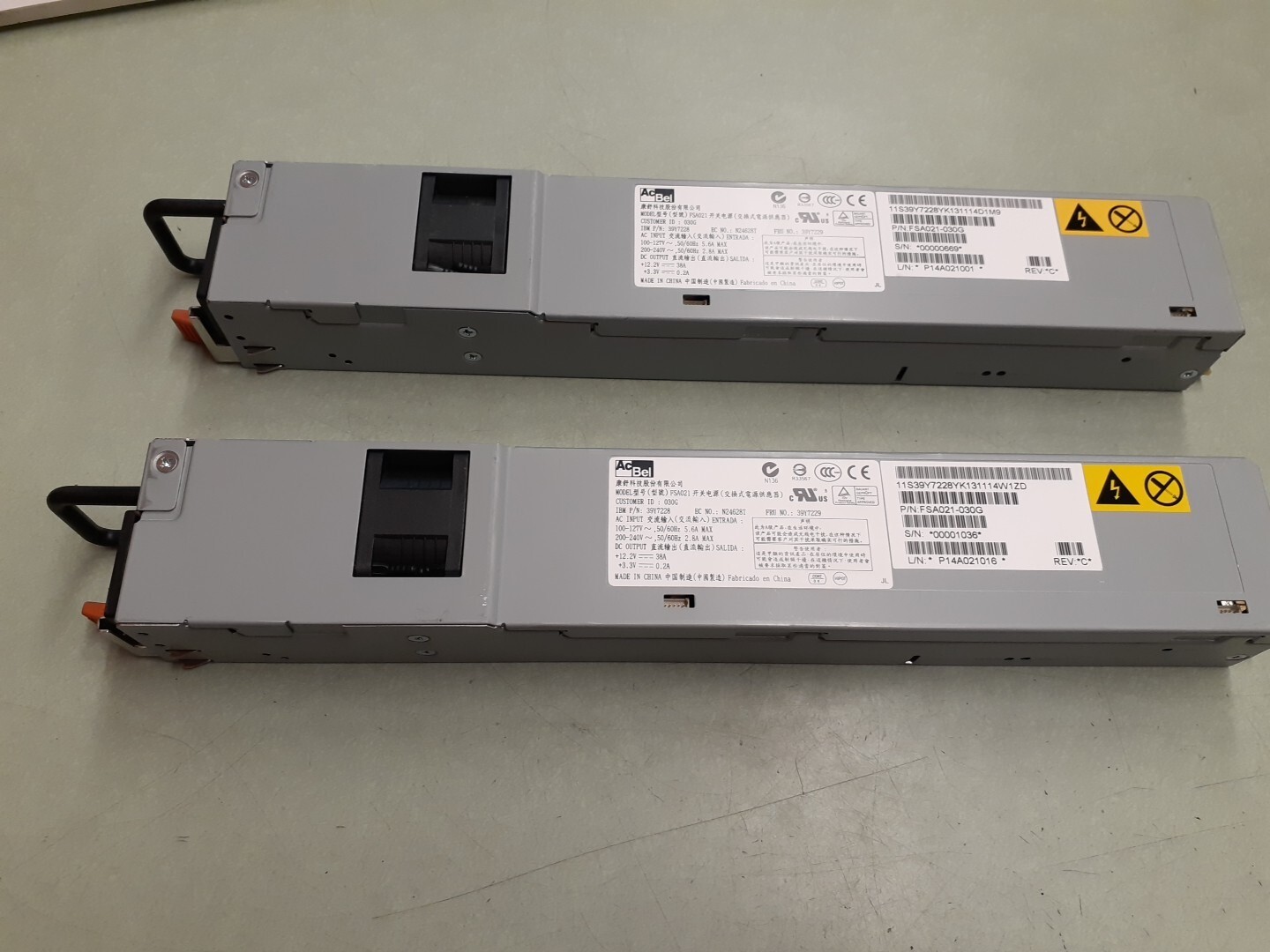 (2) AcBel FSA021 Rev C 460W Power Supply Unit 39Y7228 39Y7229 FSA021-030G