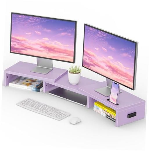Dual Monitor Stand Riser, Adjustable Length & Swivel Angle 42.5 in Purple