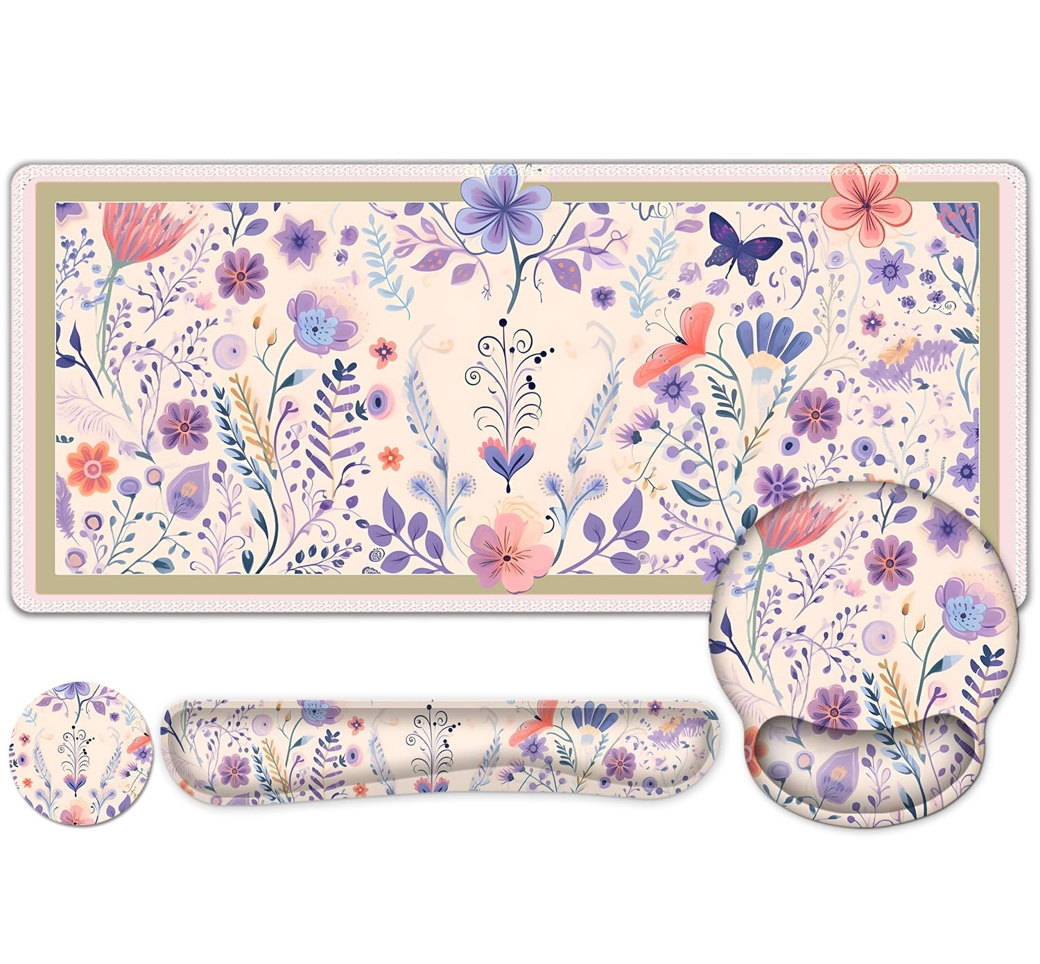 1 Set Black Florals Weeds Flower XXL Desk Mat Large Mouse Pad Wrist Rest Set