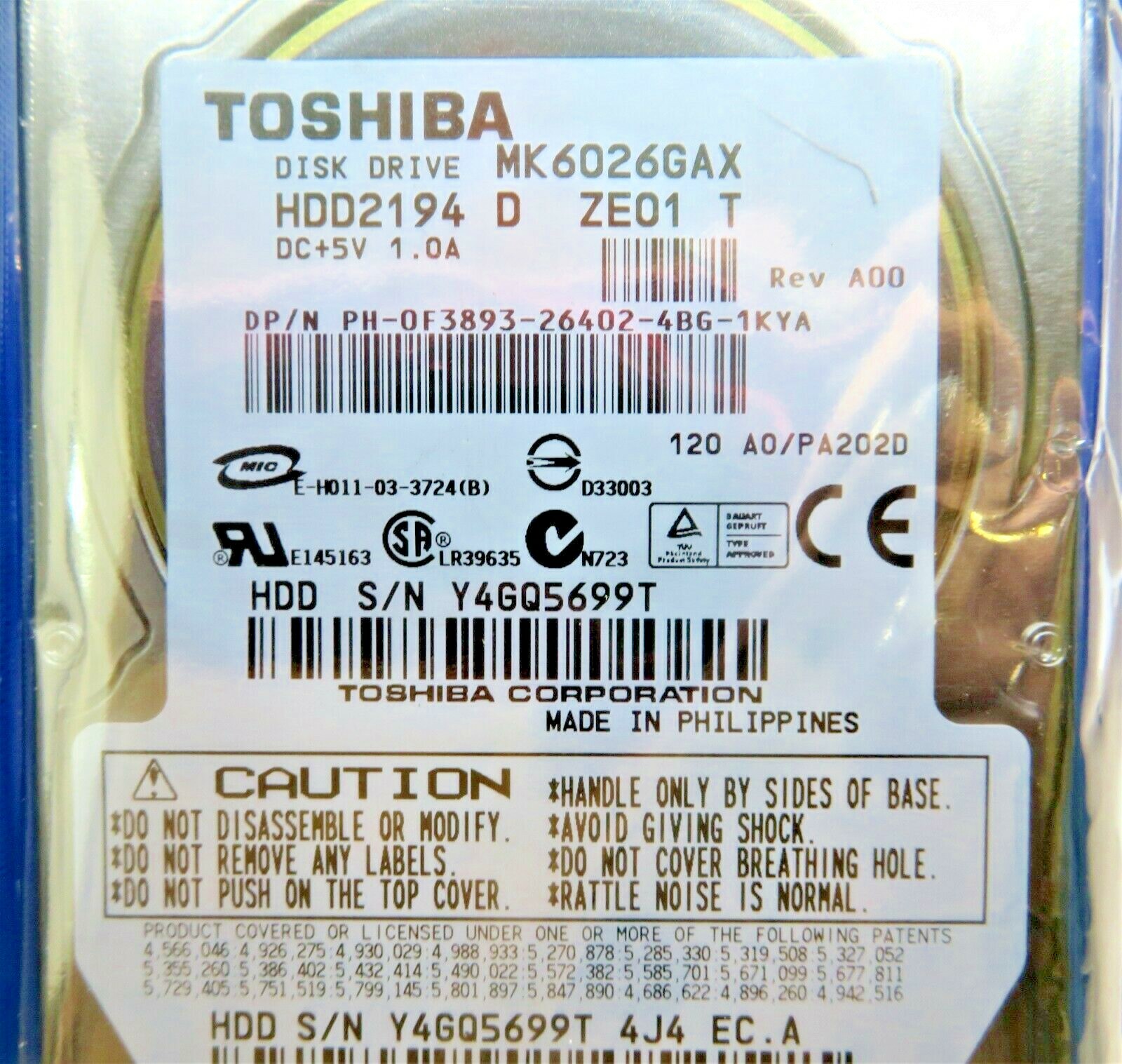 TOSHIBA MK6026GAX (HDD2194) 60GB, 5400RPM, 2.5" Internal HDD - *NEW*